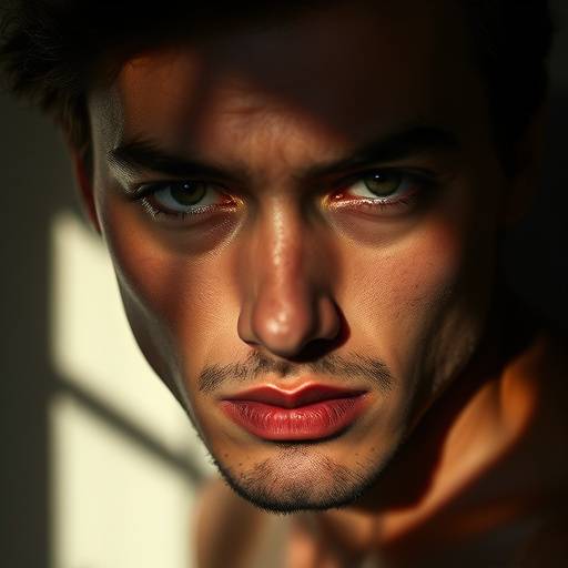 Artistiek concept portret met dramatische schaduwen en een krachtige blik