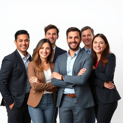 Een creatief zakelijk portret van een team, waarbij de nadruk ligt op samenwerking en dynamiek.