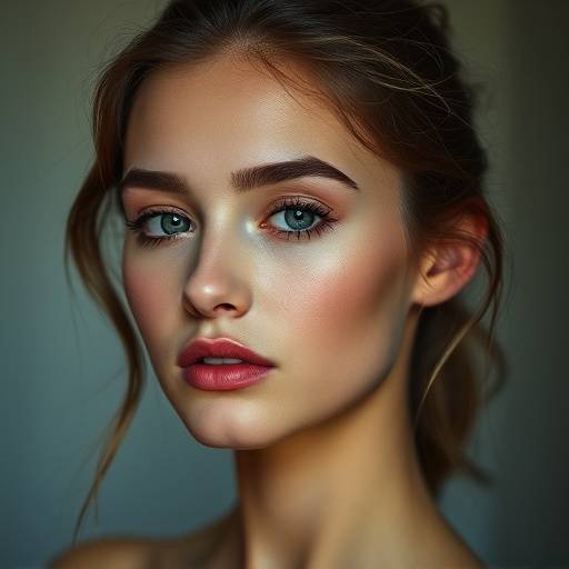 Elegant portret van een jonge vrouw met natuurlijke make-up en subtiele belichting.